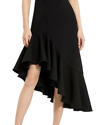 Crepe 3/4 Sleeve Asymmetrical Hem Belted Dress