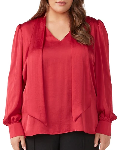 Plus Lenora Sash Tie V Neck Blouse