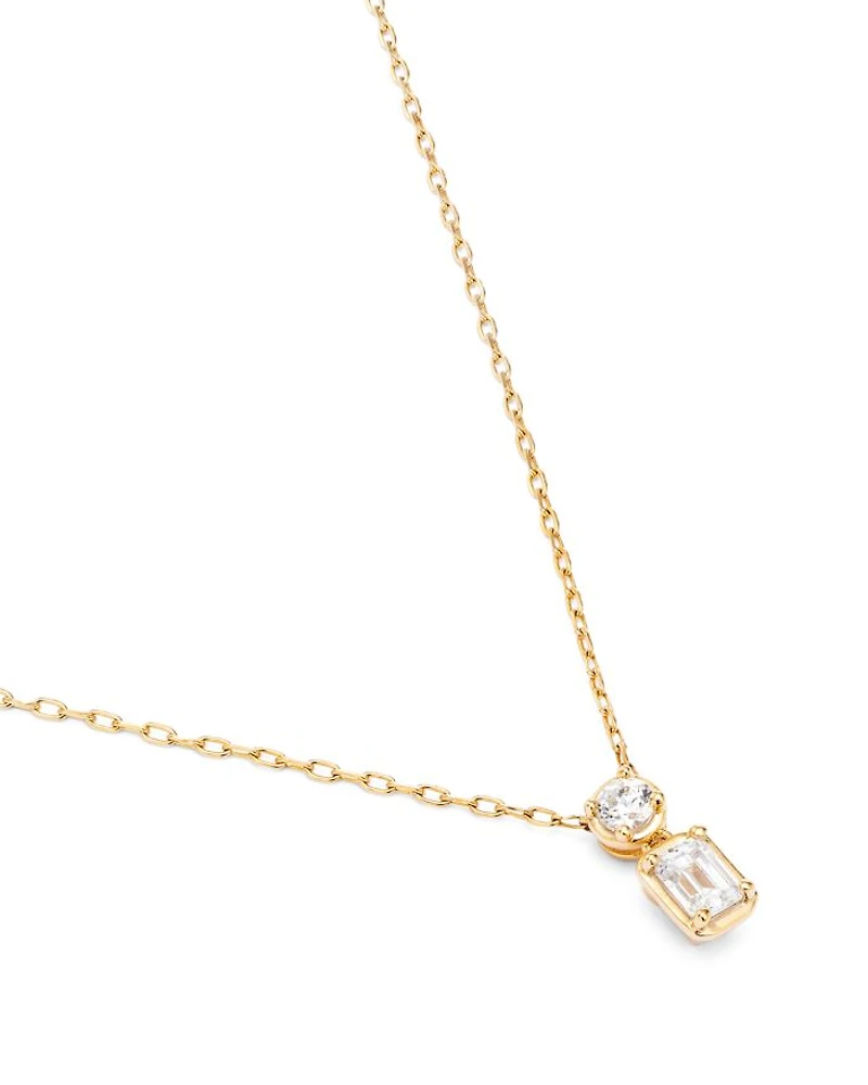 Diamond Round & Emerald Cut Pendant Necklace in 14K Yellow Gold, 0.33 tcw