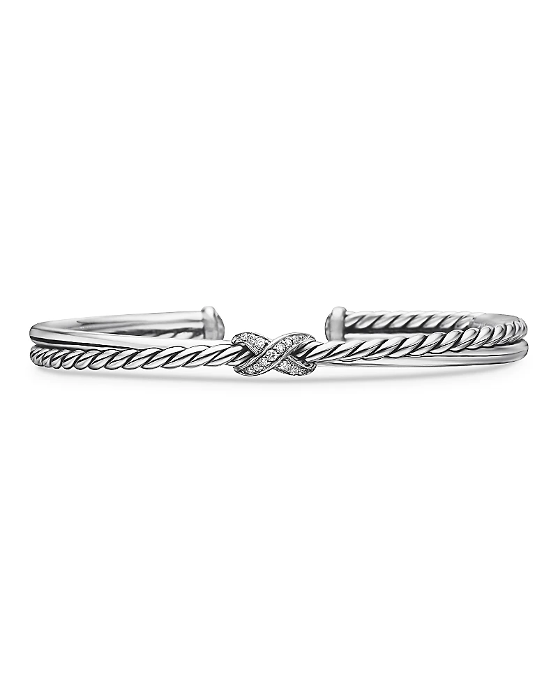 David Yurman Sterling Silver Petite X Diamond Cuff Bracelet