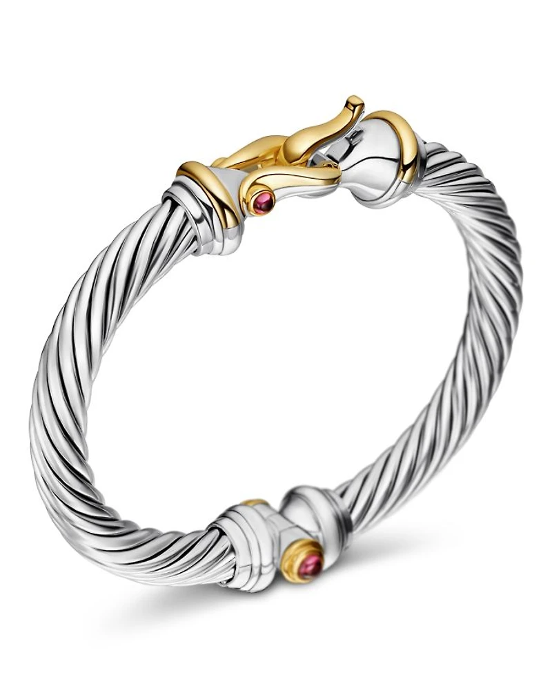 Sterling Silver & 18K Yellow Gold Cable Buckle Bracelet with Rhodalite Garnet