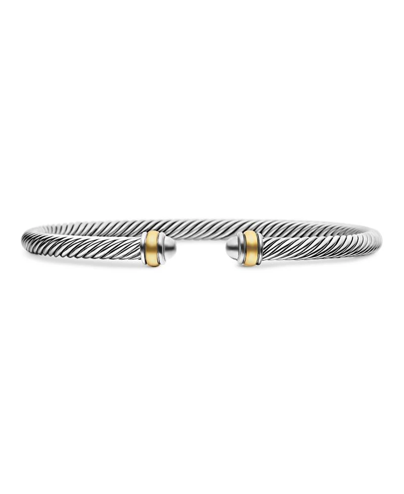 Classic Cable Bracelet Sterling Silver with 18K Yellow Gold, 4mm