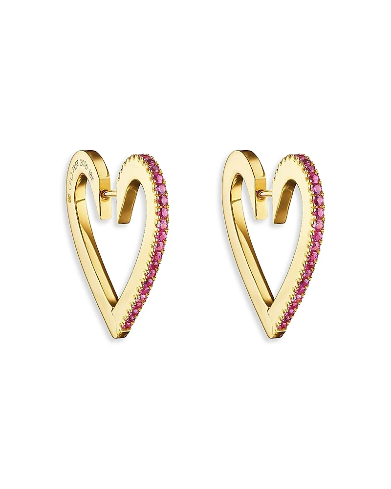 Cadar 18K Yellow Gold Endless Ruby Heart Hoop Earrings