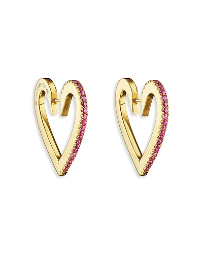 Cadar 18K Yellow Gold Endless Ruby Heart Hoop Earrings