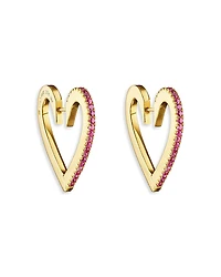 Cadar 18K Yellow Gold Endless Ruby Heart Hoop Earrings