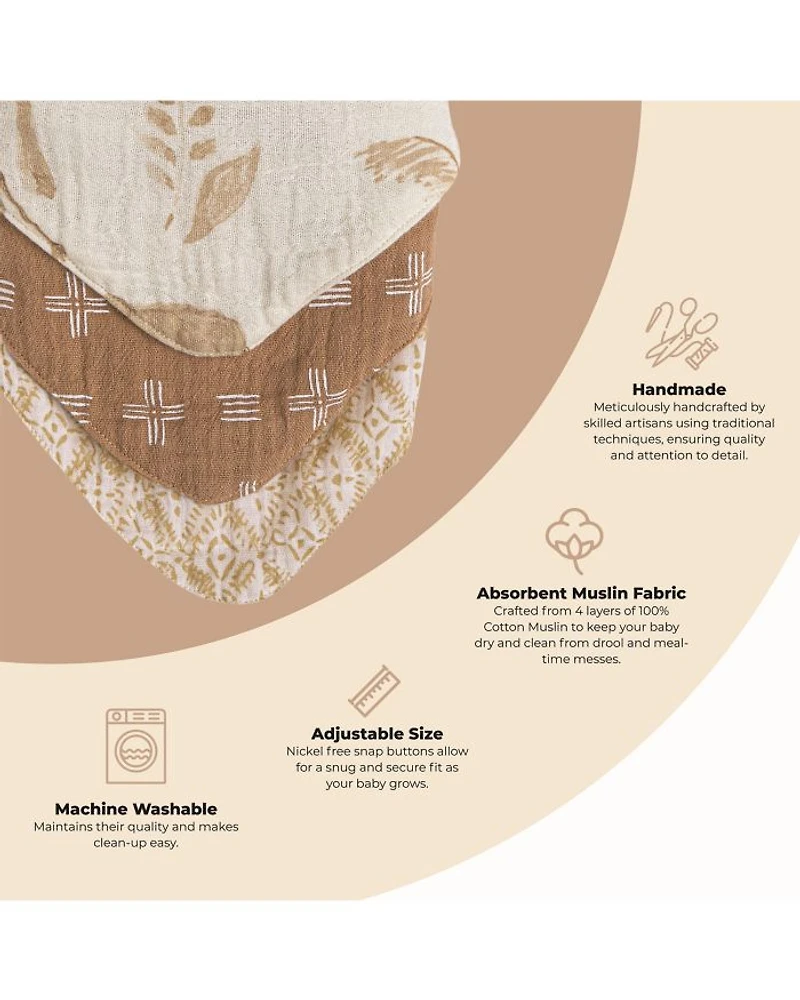 Kendi Safari Muslin Bib Set, 3 Pack - Ages 0-36 Months