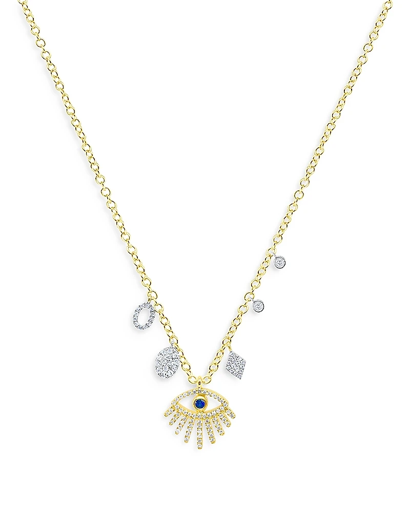 Meira T 14K Yellow Gold Diamond & Blue Sapphire Evil Eye Charm Necklace, 18