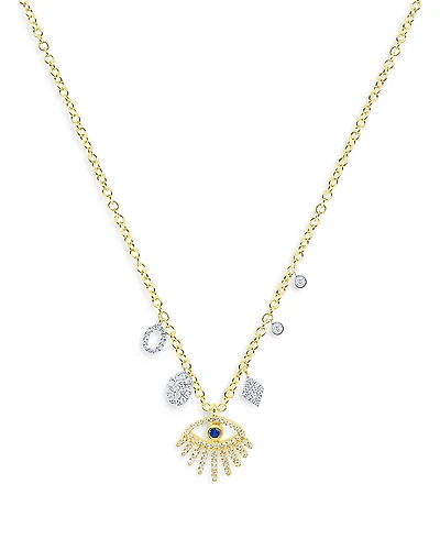 Meira T 14K Yellow Gold Diamond & Blue Sapphire Evil Eye Charm Necklace, 18