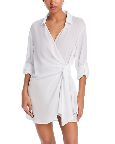 Aqua Swim Wrap Shirt Dress Swim Cover-Up - Exclusive