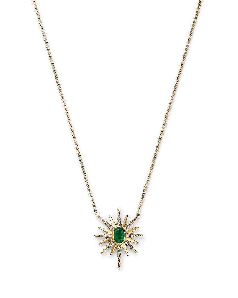 Bloomingdale's Fine Collection Emerald & Diamond Starburst Pendant Necklace