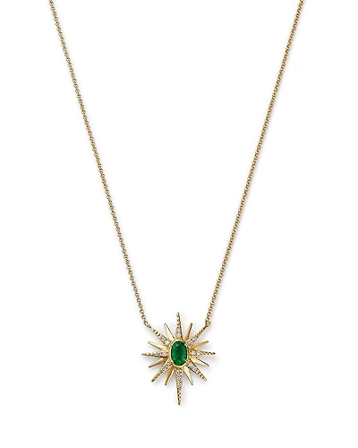 Bloomingdale's Fine Collection Emerald & Diamond Starburst Pendant Necklace
