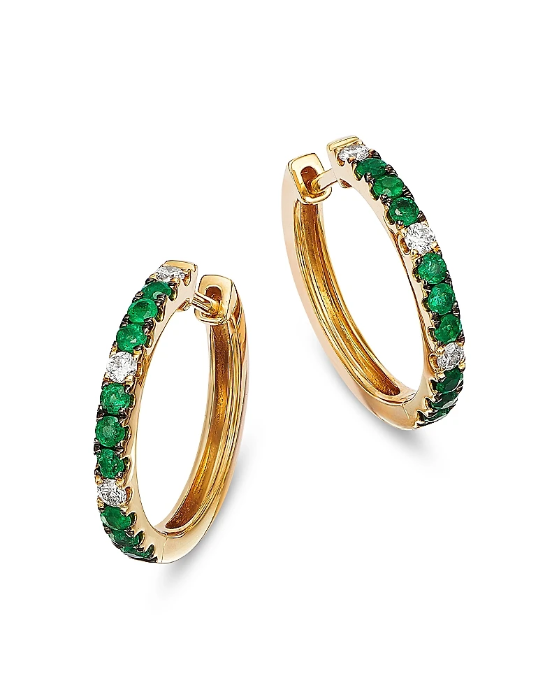 Bloomingdale's Fine Collection Emerald & Diamond Hoop Earrings