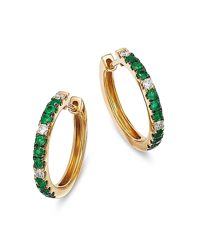 Bloomingdale's Fine Collection Emerald & Diamond Hoop Earrings