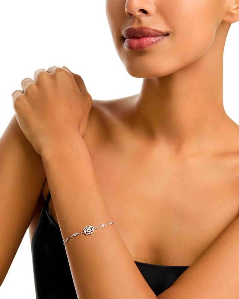 Diamond Flower Station Bracelet in 14K White Gold, 0.33 tcw