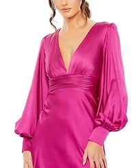 Charmeuse Bishop Sleeve V Neck Gown