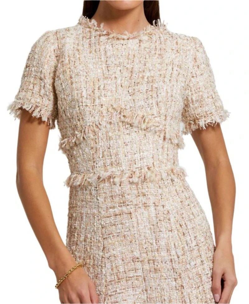 Boucle Short Sleeve A Line Midi Dress