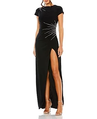 Mac Duggal Slit Gown with Side Beaded Detail