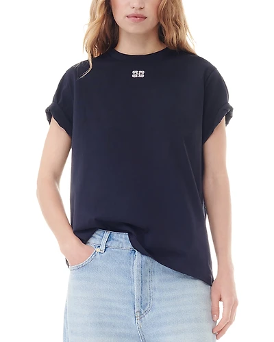 Ganni White Basic Jersey Rhinestone Relaxed Tee