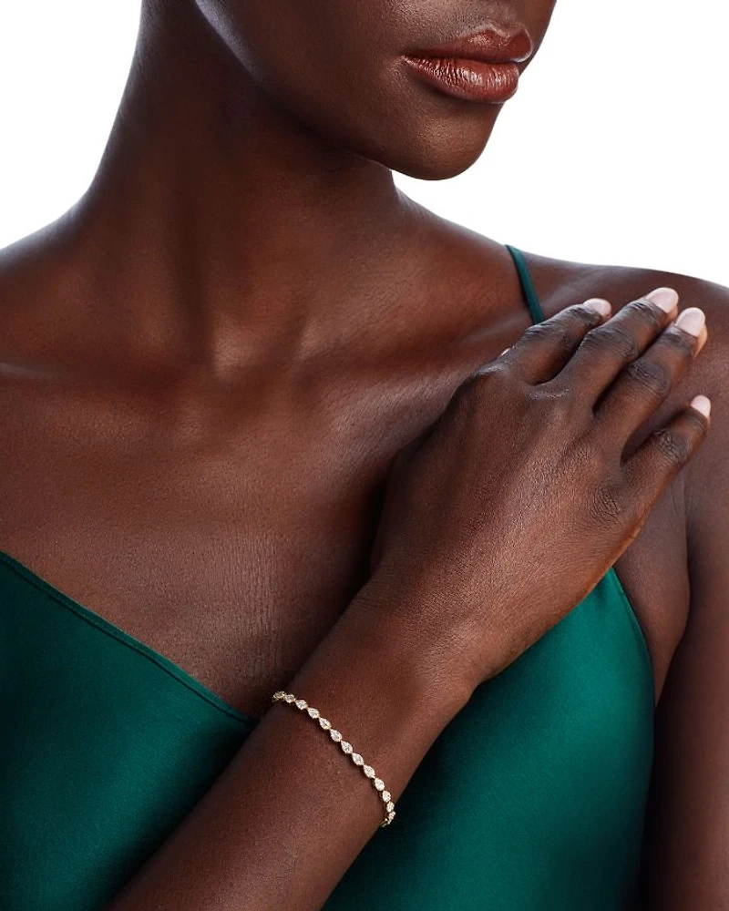 Diamond Mini Pear Cluster Tennis Bracelet 14K Yellow and White Gold, 2.00 tcw