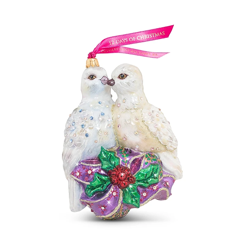 Jay Strongwater Two Turtle Doves Glass Ornament