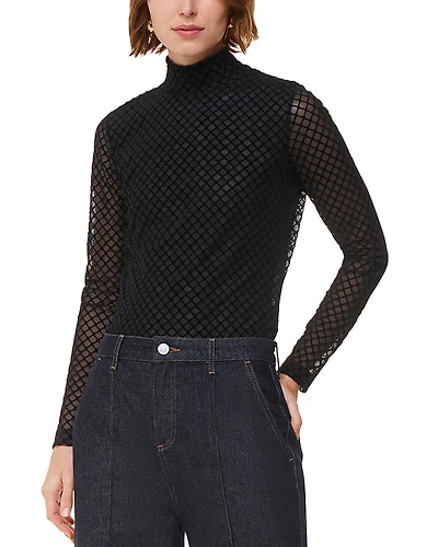 Whistles Checked Flocked Mesh Top