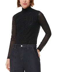 Whistles Checked Flocked Mesh Top