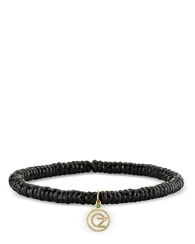 Sydney Evan Wicked x Sydney Evan 14K Yellow Gold Black Spinel & Emerald Accent Oz Logo Charm Bracelet