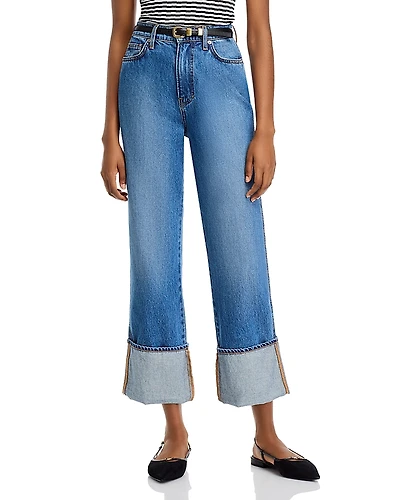 Veronica Beard Dylan High Rise Straight Leg Cuffed Jeans