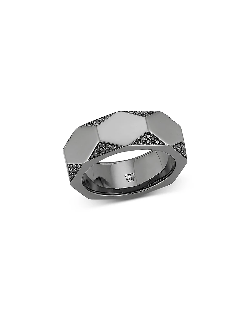 Walters Faith Men's 18K Black Gold Black Diamond Quentin Faceted Hexagon Band Ring