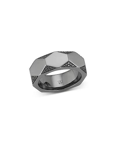 Walters Faith Men's 18K Black Gold Black Diamond Quentin Faceted Hexagon Band Ring