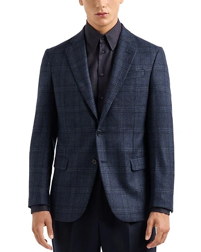 Deco Textured Plaid Wool Blazer