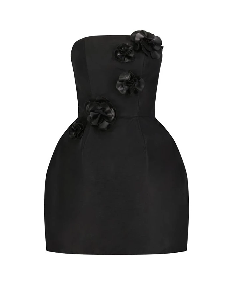 Faille Strapless Mini Dress With 3D Flower Details
