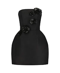 Faille Strapless Mini Dress With 3D Flower Details
