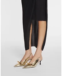 Women's Bow Slingback Pumps Crackled Metallic Leather