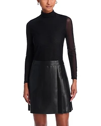 Chara Long Sleeve Mesh & Faux Leather Mini Dress