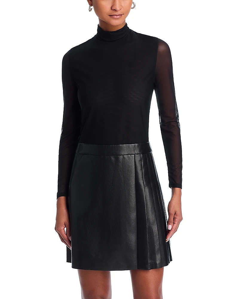 Alice and Olivia Chara Long Sleeve Mesh & Faux Leather Mini Dress