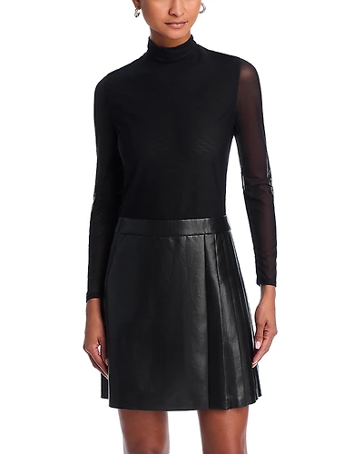Alice and Olivia Chara Long Sleeve Mesh & Faux Leather Mini Dress