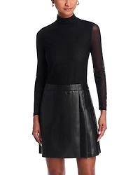 Alice and Olivia Chara Long Sleeve Mesh & Faux Leather Mini Dress