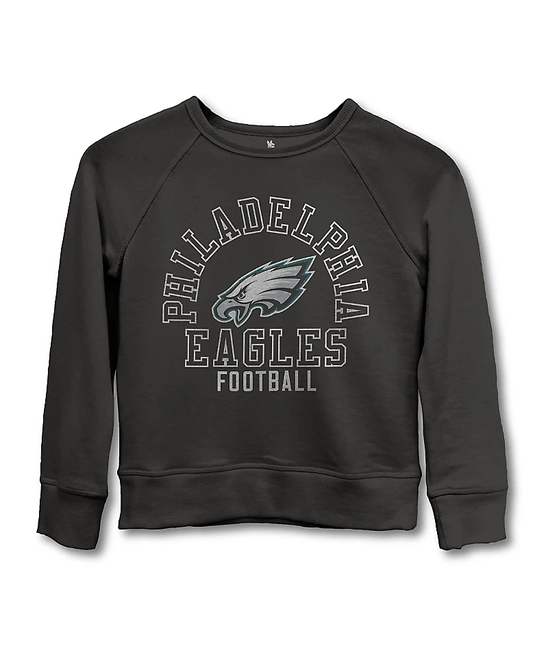 Junk Food Clothing Unisex Nfl Philadelphia Eagles Flocked Raglan Crew Fleece Sweatshirt - Little Kid, Big Kid