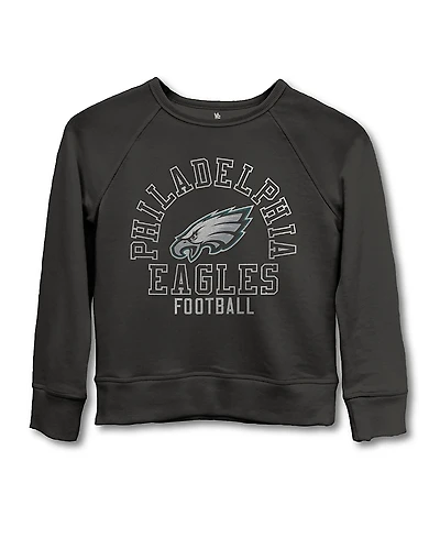 Junk Food Clothing Unisex Nfl Philadelphia Eagles Flocked Raglan Crew Fleece Sweatshirt - Little Kid, Big Kid