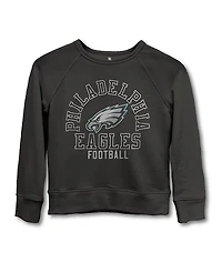 Junk Food Clothing Unisex Nfl Philadelphia Eagles Flocked Raglan Crew Fleece Sweatshirt - Little Kid, Big Kid