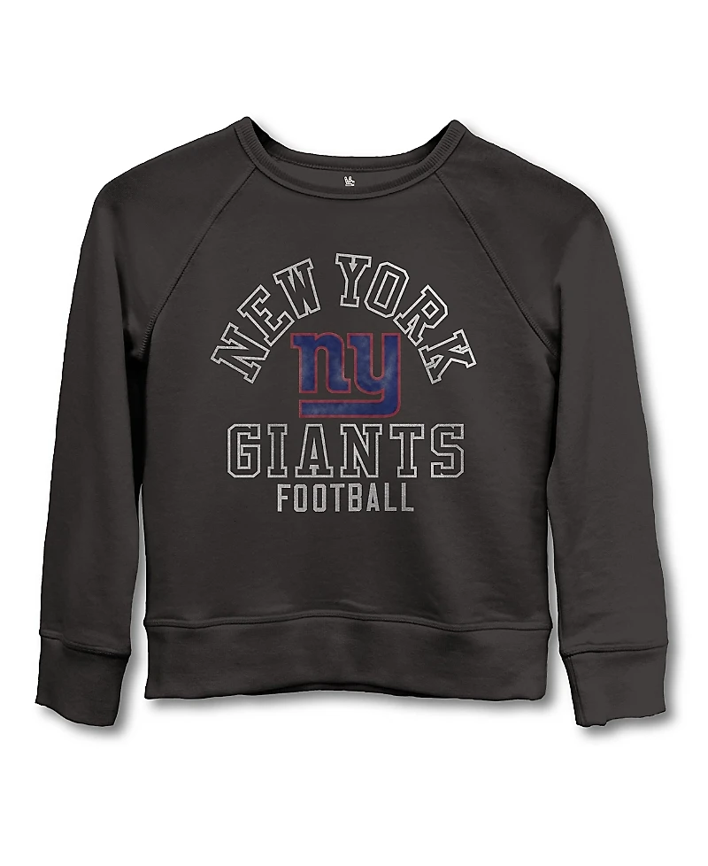 Junk Food Clothing Unisex Nfl New York Giants Flocked Raglan Crew Fleece Sweatshirt - Little Kid, Big Kid