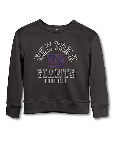 Junk Food Clothing Unisex Nfl New York Giants Flocked Raglan Crew Fleece Sweatshirt - Little Kid, Big Kid
