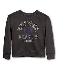 Junk Food Clothing Unisex Nfl New York Giants Flocked Raglan Crew Fleece Sweatshirt - Little Kid, Big Kid