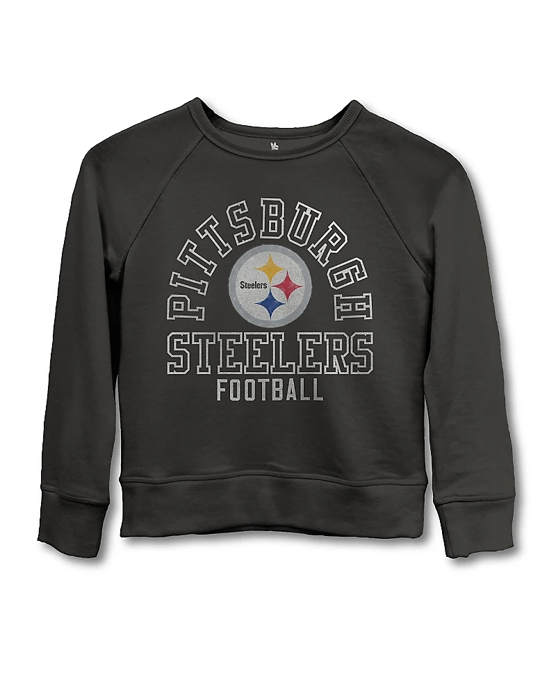 Junk Food Clothing Unisex Nfl Pittsburgh Steelers Flocked Raglan Crew Fleece Sweatshirt - Little Kid, Big Kid