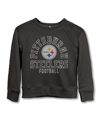 Junk Food Clothing Unisex Nfl Pittsburgh Steelers Flocked Raglan Crew Fleece Sweatshirt - Little Kid, Big Kid