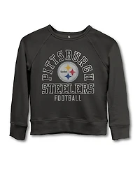 Junk Food Clothing Unisex Nfl Pittsburgh Steelers Flocked Raglan Crew Fleece Sweatshirt - Little Kid, Big Kid