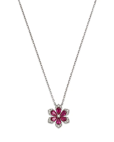 Bloomingdale's Fine Collection Ruby & Diamond Flower Pendant Necklace