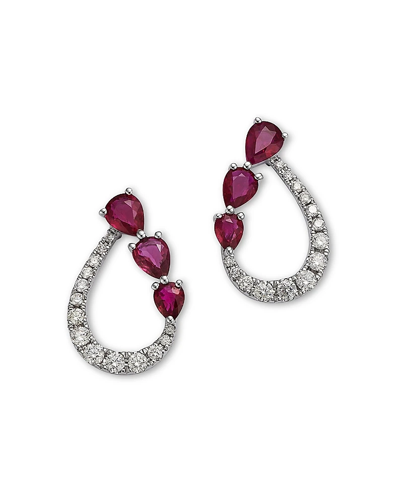 Bloomingdale's Fine Collection Ruby & Diamond Pear Open Stud Earrings