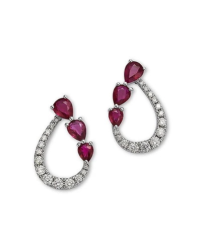 Bloomingdale's Fine Collection Ruby & Diamond Pear Open Stud Earrings